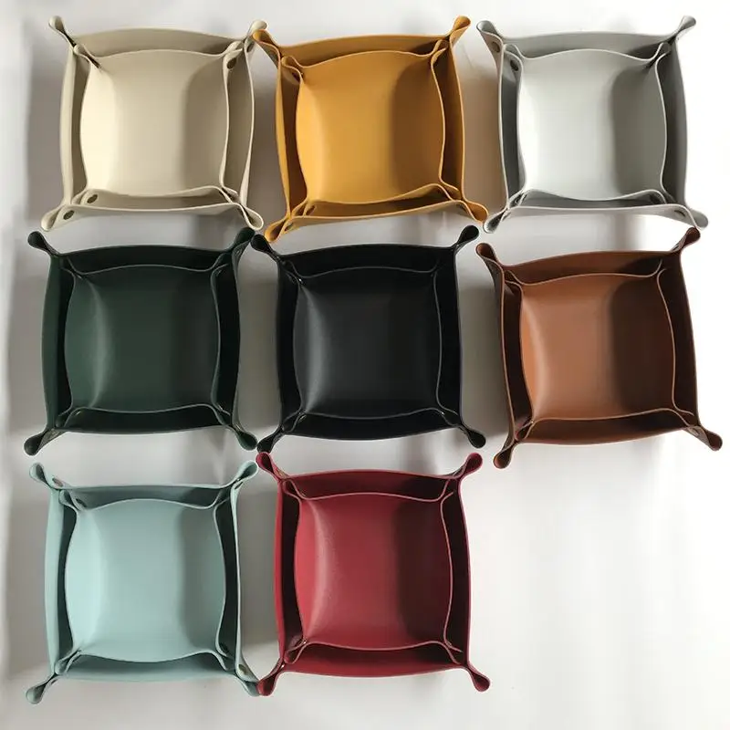 ✔PU Leather Foldable Storage Tray, Multi-Color Desk Organizer Tray for Keys, Jewelry and Small Items