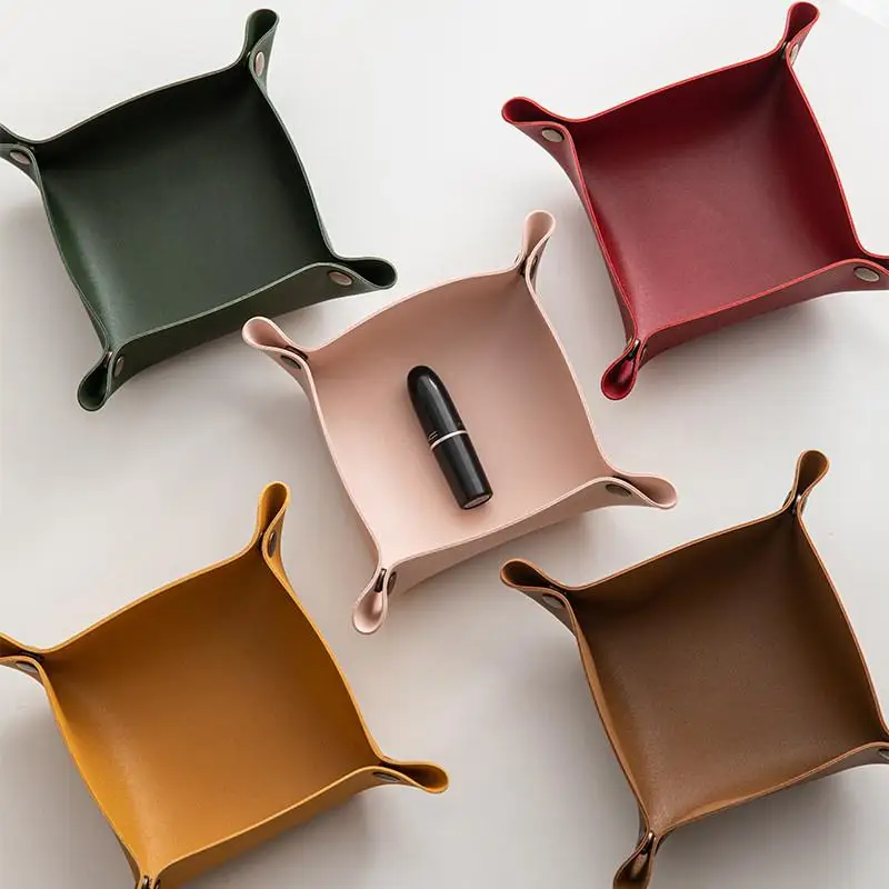 ✔PU Leather Foldable Storage Tray, Multi-Color Desk Organizer Tray for Keys, Jewelry and Small Items