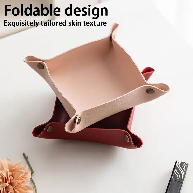 ✔PU Leather Foldable Storage Tray, Multi-Color Desk Organizer Tray for Keys, Jewelry and Small Items