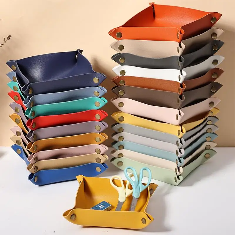 ✔PU Leather Foldable Storage Tray, Multi-Color Desk Organizer Tray for Keys, Jewelry and Small Items