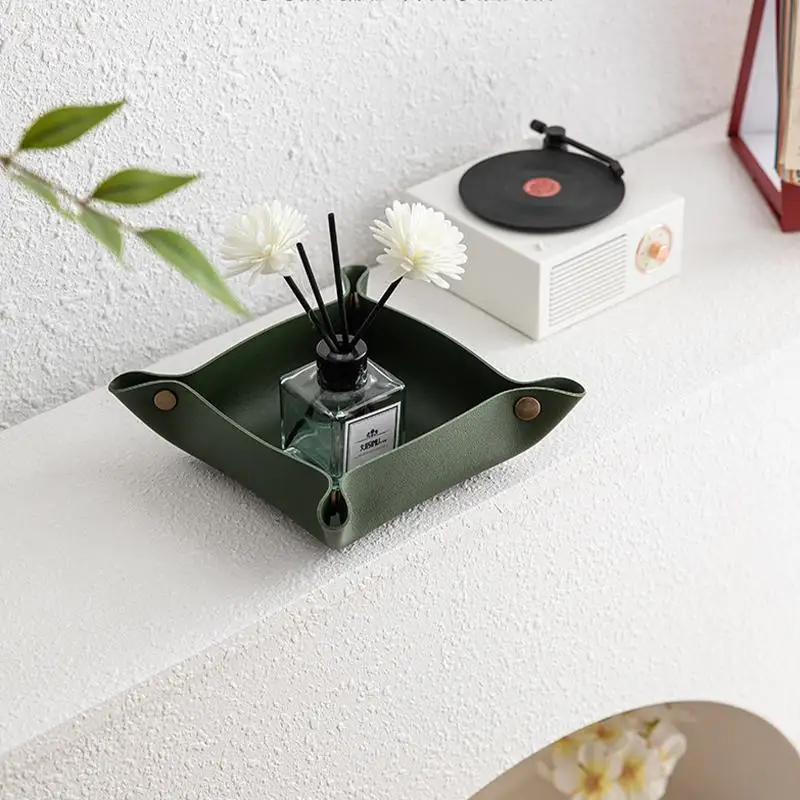 ✔PU Leather Foldable Storage Tray, Multi-Color Desk Organizer Tray for Keys, Jewelry and Small Items