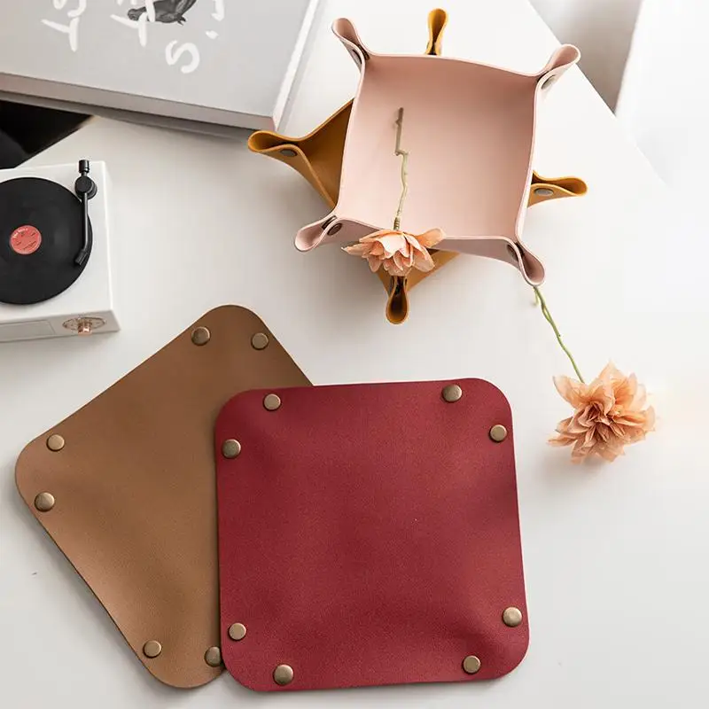 ✔PU Leather Foldable Storage Tray, Multi-Color Desk Organizer Tray for Keys, Jewelry and Small Items