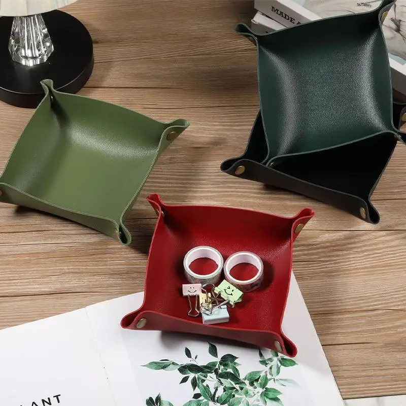 ✔PU Leather Foldable Storage Tray, Multi-Color Desk Organizer Tray for Keys, Jewelry and Small Items