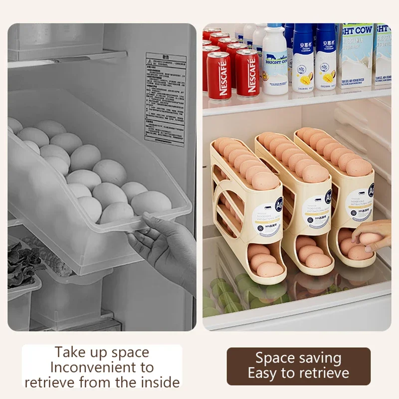 Automatic Rolling 4 Tier Egg Holder Dispenser Refrigerator Egg Storage Container Practical Kitchen Fridge Home Egg Storage Rack