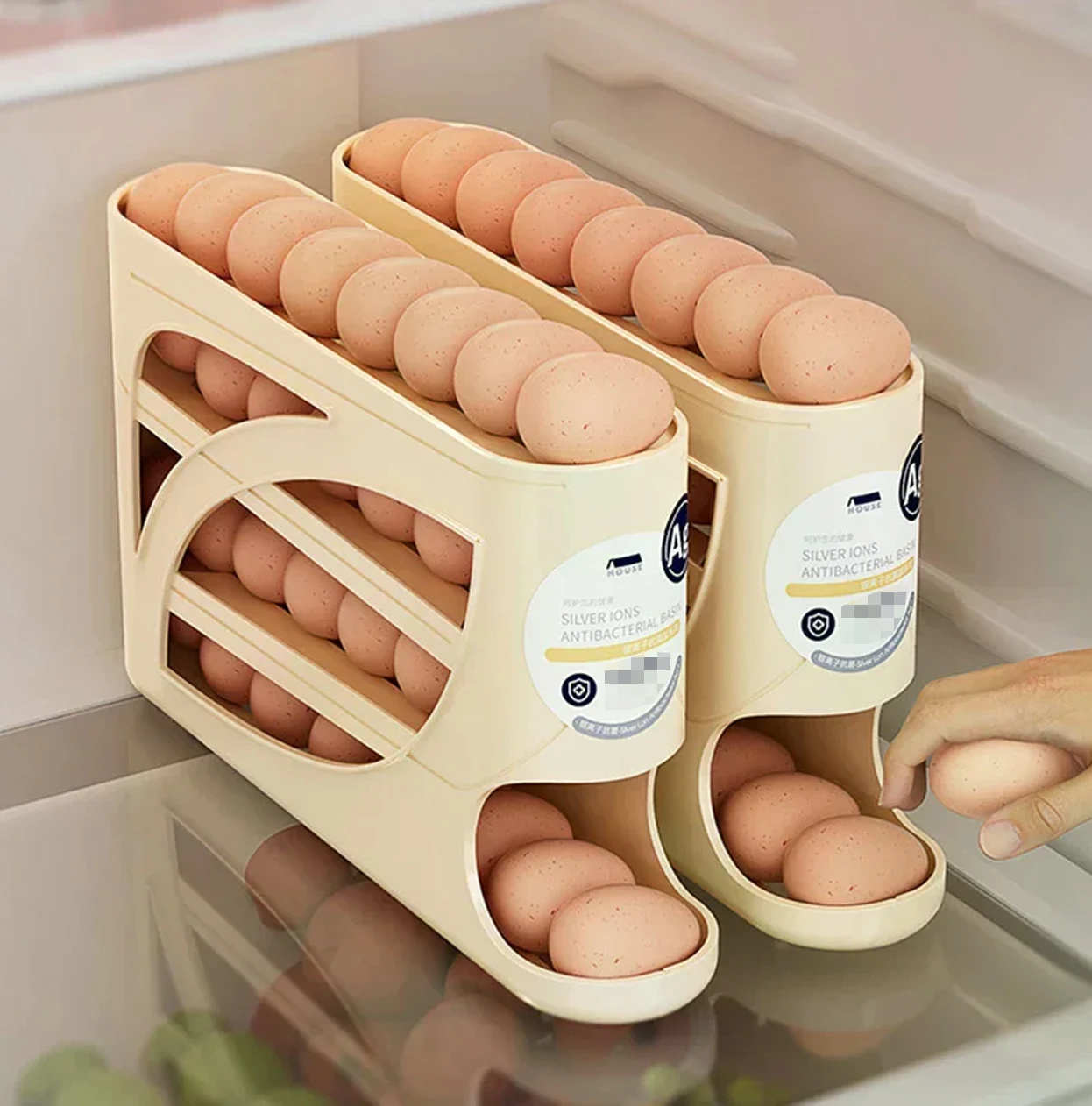 Automatic Rolling 4 Tier Egg Holder Dispenser Refrigerator Egg Storage Container Practical Kitchen Fridge Home Egg Storage Rack