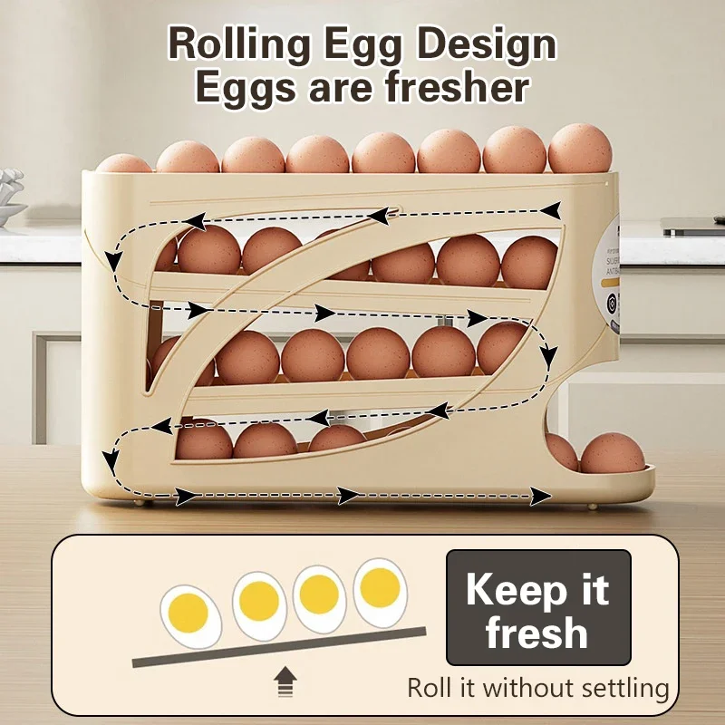 Automatic Rolling 4 Tier Egg Holder Dispenser Refrigerator Egg Storage Container Practical Kitchen Fridge Home Egg Storage Rack
