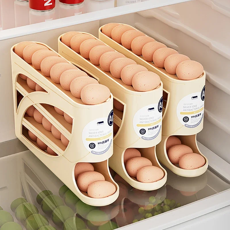 Automatic Rolling 4 Tier Egg Holder Dispenser Refrigerator Egg Storage Container Practical Kitchen Fridge Home Egg Storage Rack