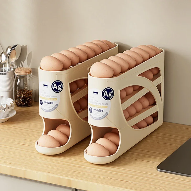 Automatic Rolling 4 Tier Egg Holder Dispenser Refrigerator Egg Storage Container Practical Kitchen Fridge Home Egg Storage Rack