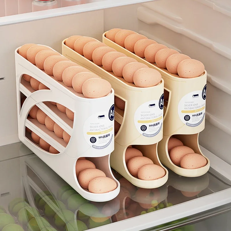 Automatic Rolling 4 Tier Egg Holder Dispenser Refrigerator Egg Storage Container Practical Kitchen Fridge Home Egg Storage Rack