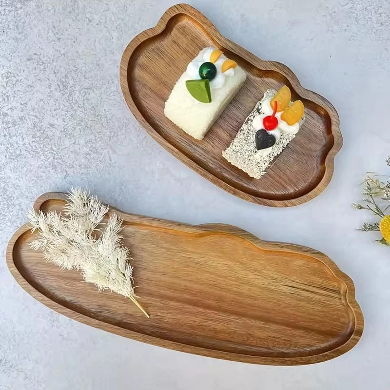 Wood Decorative Bread Snack Cake Food Dish Trays Tableware Japanese Style Wooden Tea Coffee Tray Fruit Dessert Candy Plate