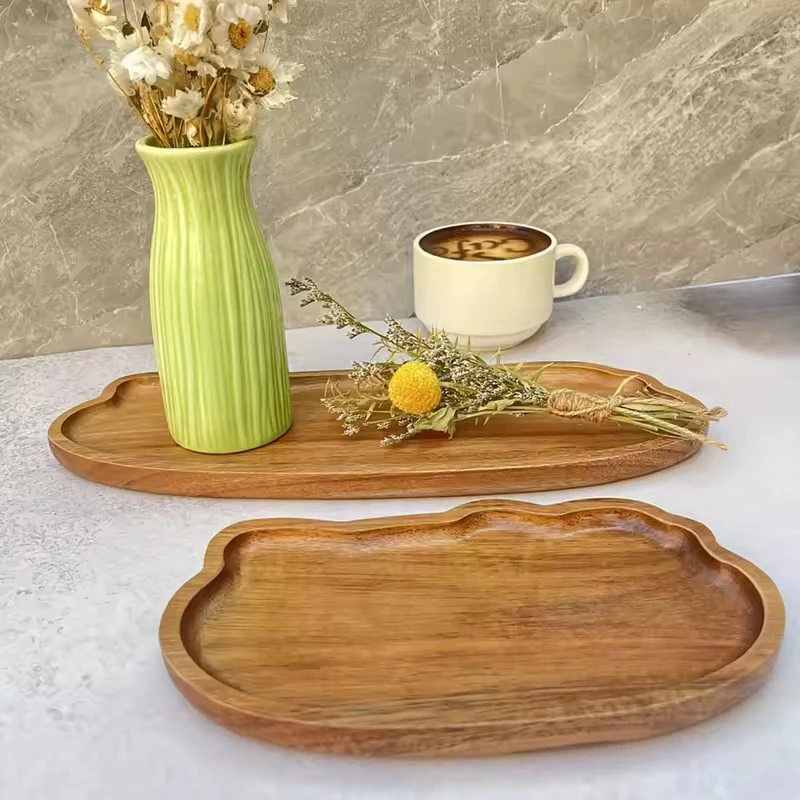 Wood Decorative Bread Snack Cake Food Dish Trays Tableware Japanese Style Wooden Tea Coffee Tray Fruit Dessert Candy Plate