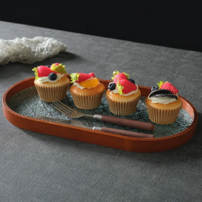 Table Organizer Tray Storage Tray Walnut Wood Tray For Cutlery Serving Spoons Cooking Utensils Teapot Teacup Snack 