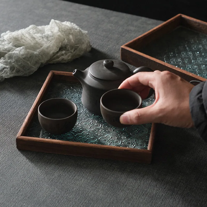 Table Organizer Tray Storage Tray Walnut Wood Tray For Cutlery Serving Spoons Cooking Utensils Teapot Teacup Snack 