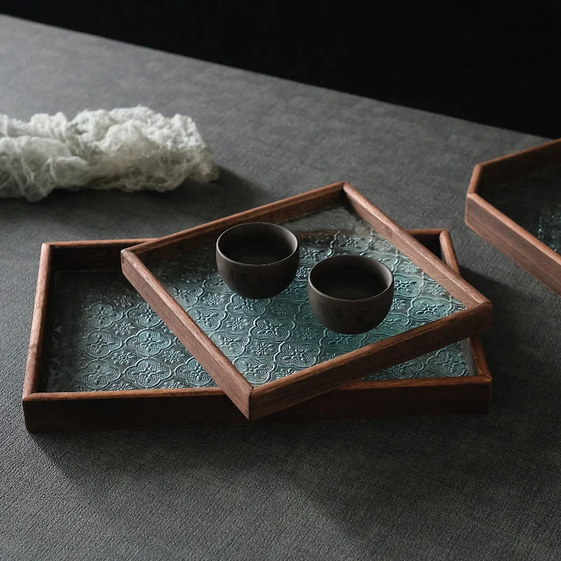 Table Organizer Tray Storage Tray Walnut Wood Tray For Cutlery Serving Spoons Cooking Utensils Teapot Teacup Snack 