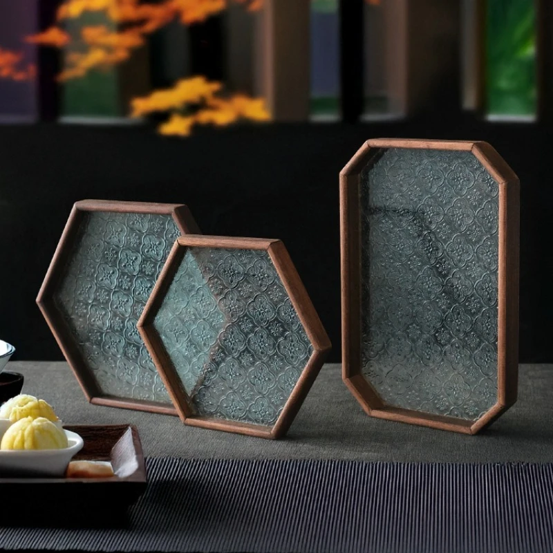 Table Organizer Tray Storage Tray Walnut Wood Tray For Cutlery Serving Spoons Cooking Utensils Teapot Teacup Snack 