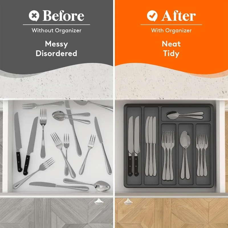 Covered Kitchen Drawer and Countertop Utensil Tray Plastic Cutlery and Cutlery Storage Push Top Storage Containers for Pantry