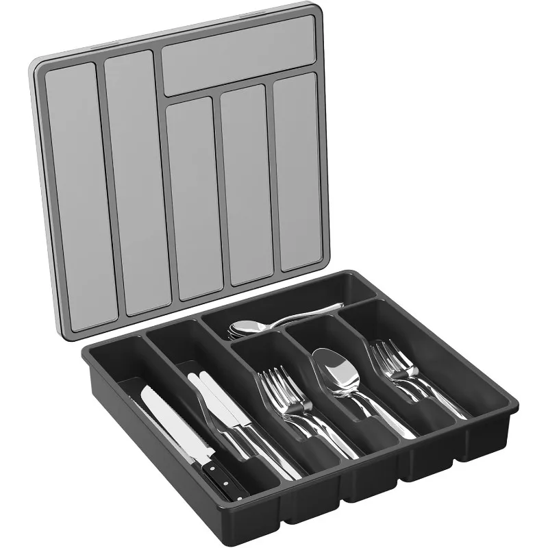Covered Kitchen Drawer and Countertop Utensil Tray Plastic Cutlery and Cutlery Storage Push Top Storage Containers for Pantry