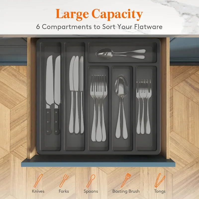 Covered Kitchen Drawer and Countertop Utensil Tray Plastic Cutlery and Cutlery Storage Push Top Storage Containers for Pantry