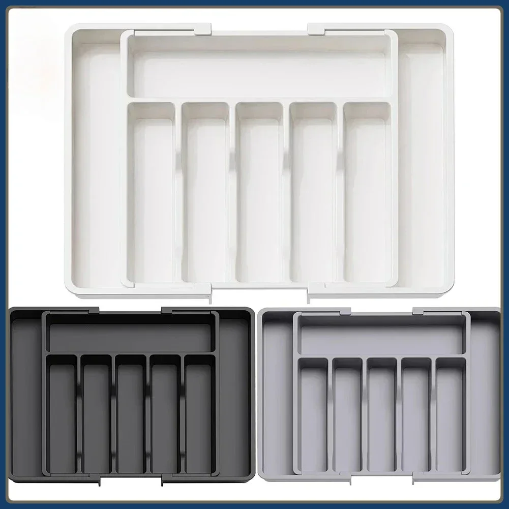 Upgraded Plastic Storage Tray, New Adjustable Cutlery Organizer, Cutlery Drawer Organizer with Compartment Slots