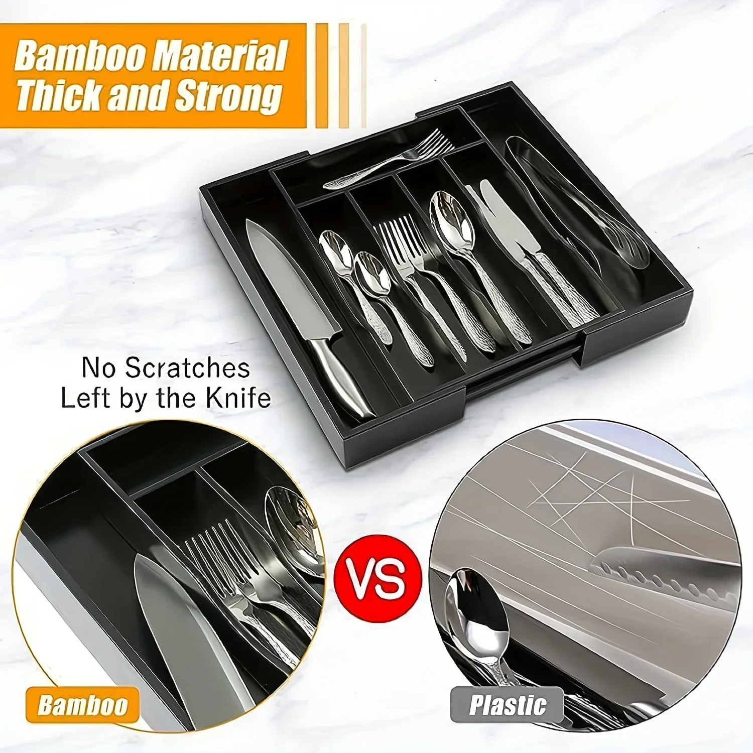 Upgraded Plastic Storage Tray, New Adjustable Cutlery Organizer, Cutlery Drawer Organizer with Compartment Slots