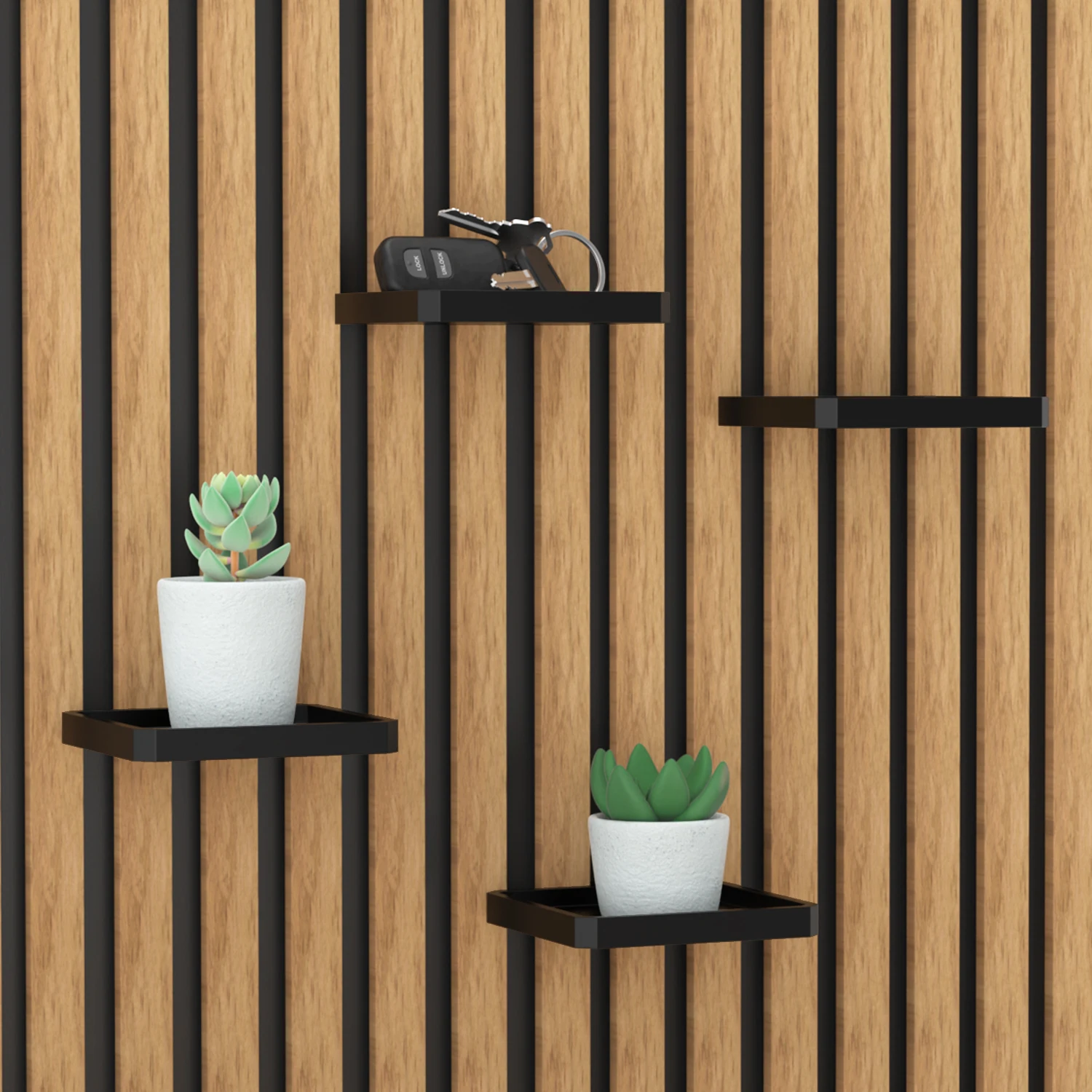 1pc Acoustic Panel Shelf, No Drill Wall Mount Storage Rack, Detachable Hanging Tray for Slatted Wood Wall, for Keys, Succulents