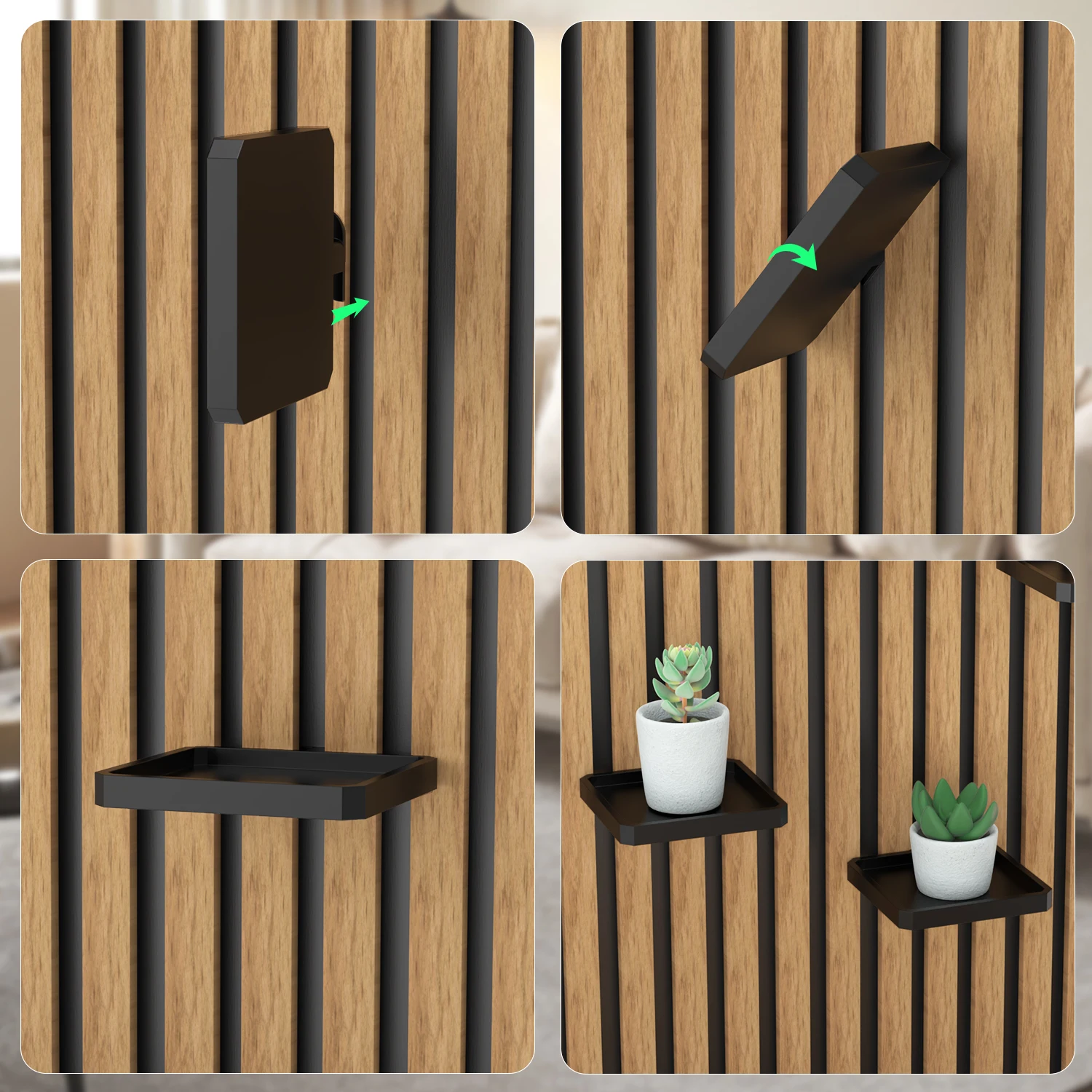 1pc Acoustic Panel Shelf, No Drill Wall Mount Storage Rack, Detachable Hanging Tray for Slatted Wood Wall, for Keys, Succulents