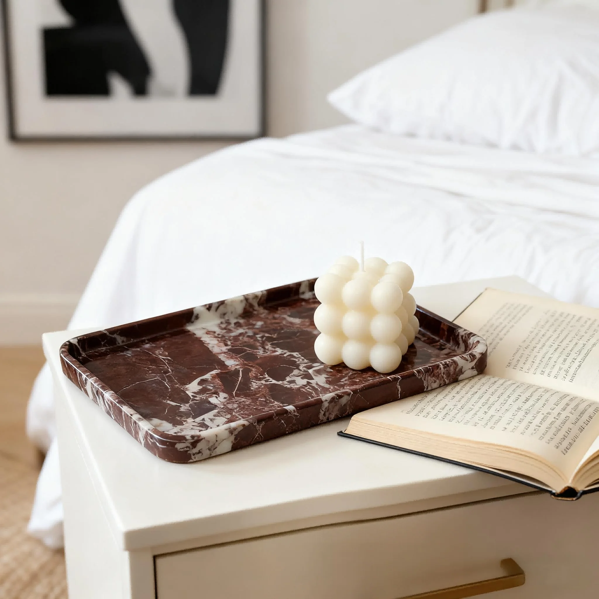 Rosa Levanto Luxurious Marble Vanity Tray, Natural Stone Rectangular Storage for Bathroom, Kitchen, Dresser & Home Decor
