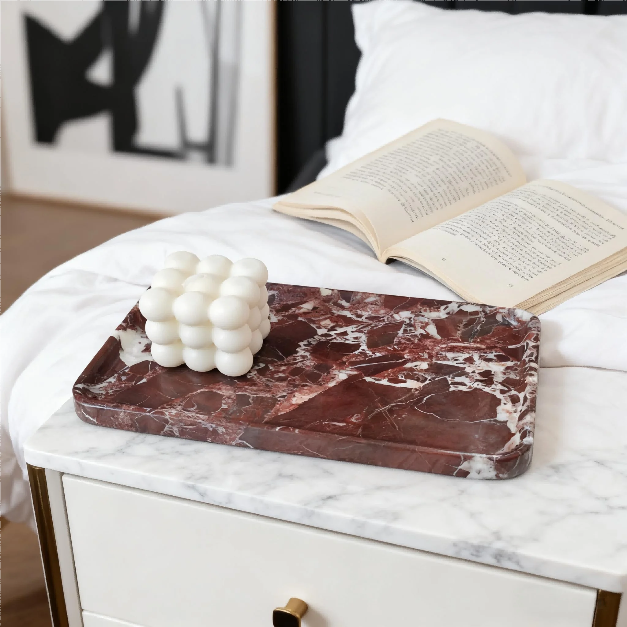 Rosa Levanto Luxurious Marble Vanity Tray, Natural Stone Rectangular Storage for Bathroom, Kitchen, Dresser & Home Decor