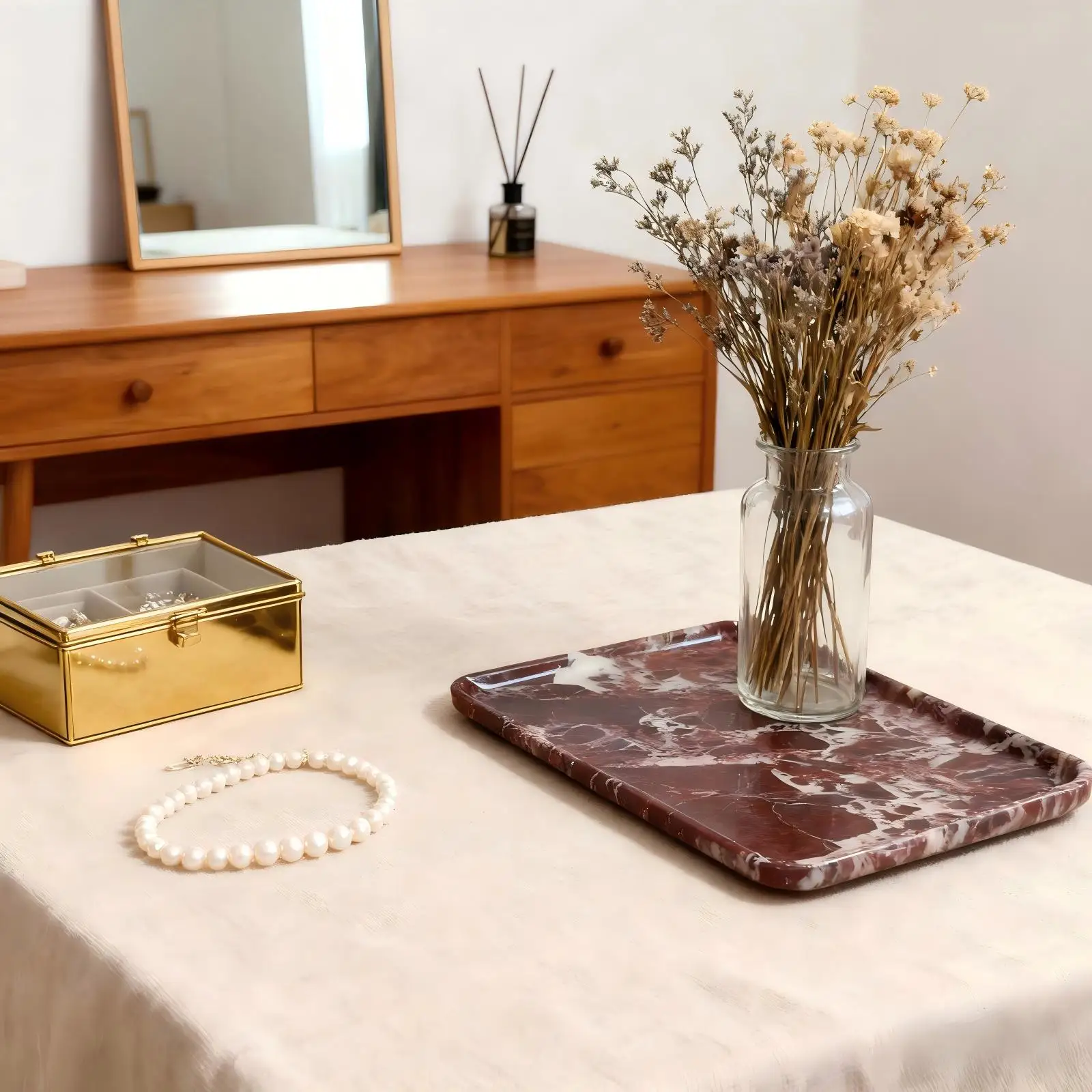 Rosa Levanto Luxurious Marble Vanity Tray, Natural Stone Rectangular Storage for Bathroom, Kitchen, Dresser & Home Decor