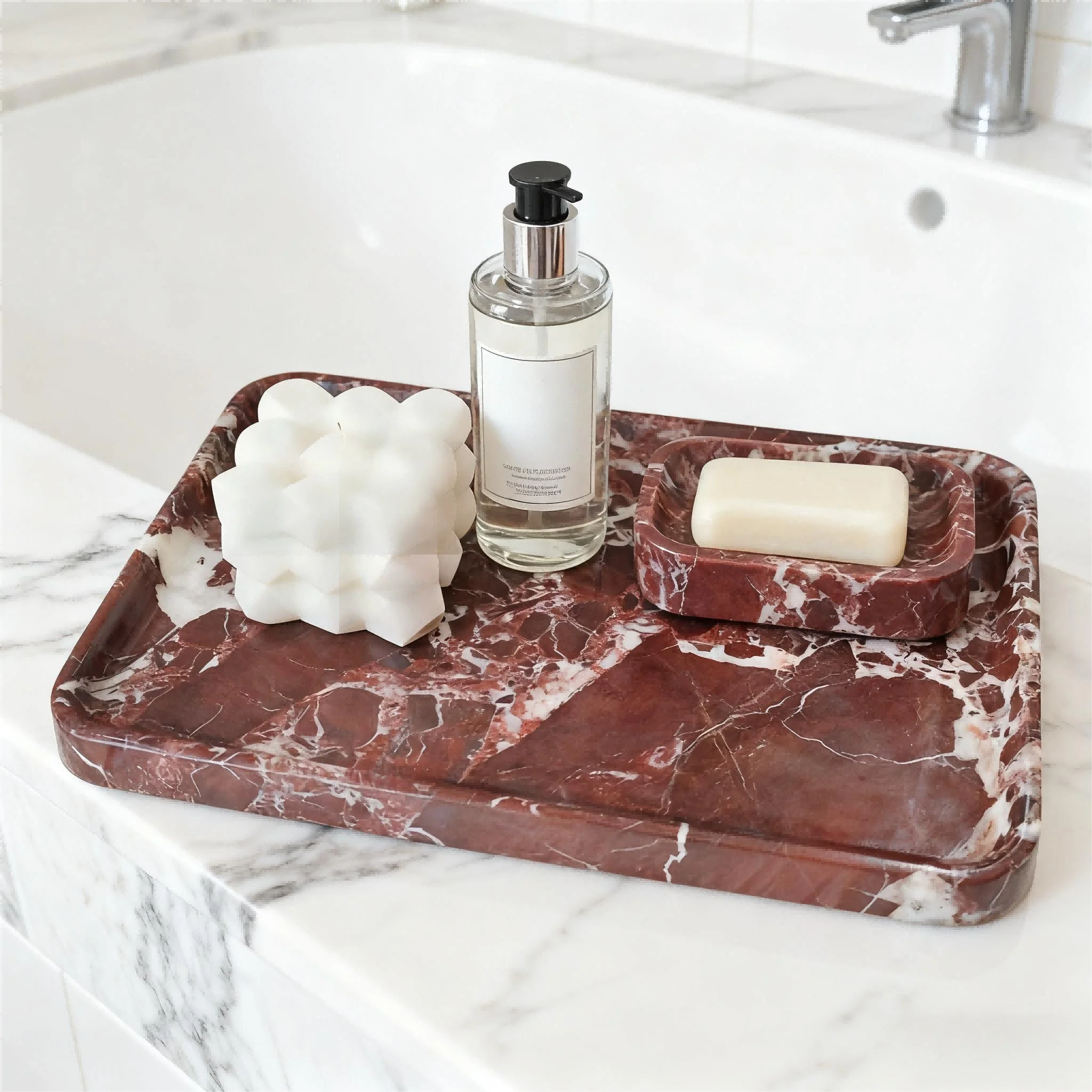 Rosa Levanto Luxurious Marble Vanity Tray, Natural Stone Rectangular Storage for Bathroom, Kitchen, Dresser & Home Decor