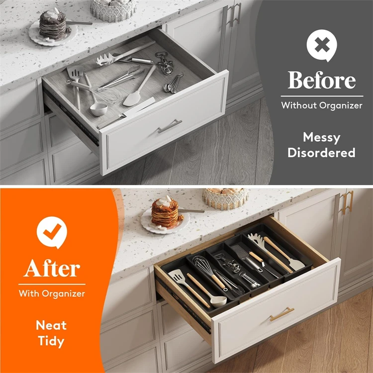 Expandable Utensil Organizer for Kitchen Drawers Large Silverware Drawer Organizer Divider Adjustable Cooking Utensil Tray