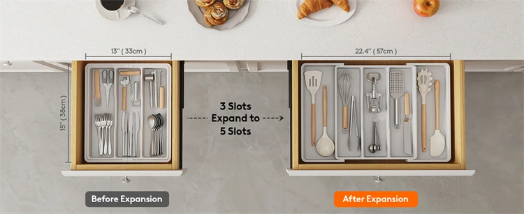 Expandable Utensil Organizer for Kitchen Drawers Large Silverware Drawer Organizer Divider Adjustable Cooking Utensil Tray