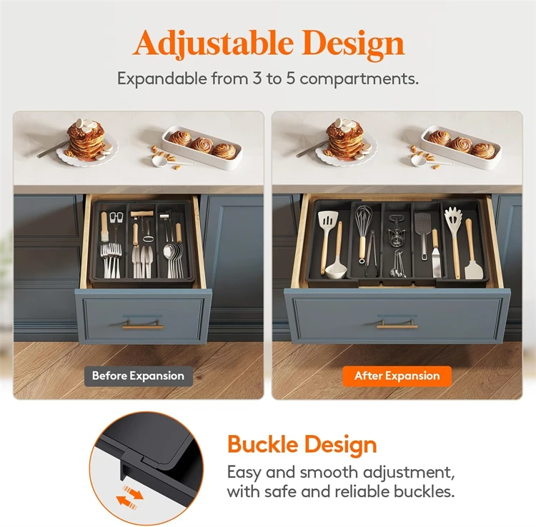 Expandable Utensil Organizer for Kitchen Drawers Large Silverware Drawer Organizer Divider Adjustable Cooking Utensil Tray