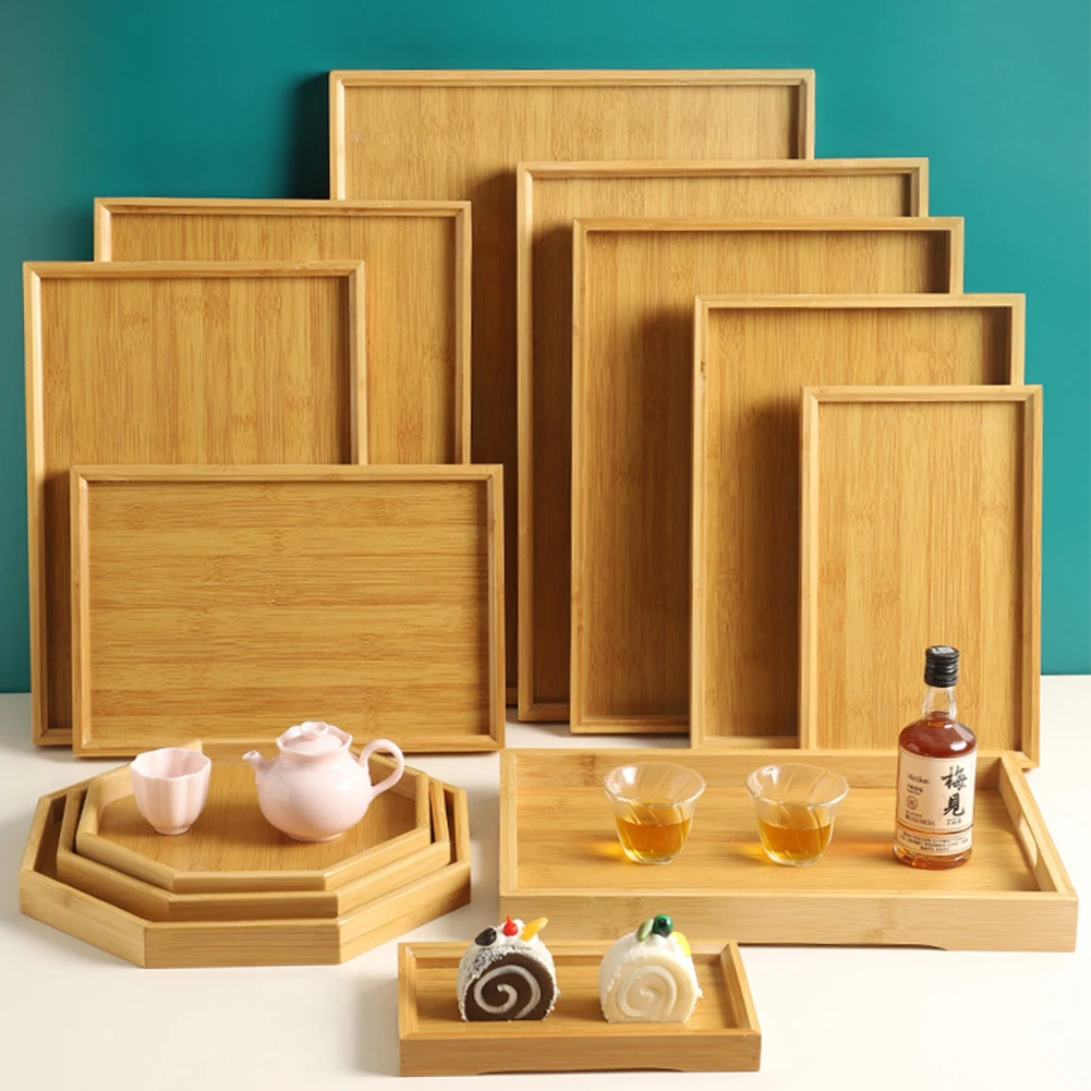 1PCS Rectangular Serving Tray Tableware Food Tray For Kitchen Party Tea Bar Bamboo Wood Pallets Flat Plate Kitchen Utensils