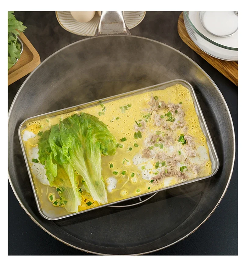 Rice Noodle Roll Plate, Stainless Steel Rectangular Tray, Kitchen Steaming Plate, Thickened Shallow Plate Square Plate, Barbecue