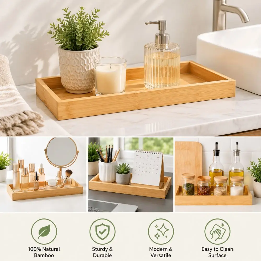 New Multi Use Serving Tray Japanese Style Rectangle Bathroom Counter Tray Decorative Tray Bathroom