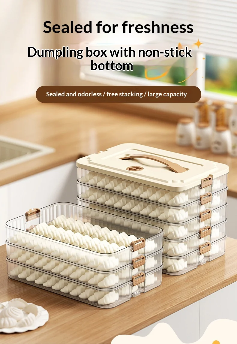 Transparent Dumpling Storage Box Airtight Refrigerator Freezer Container for Home Kitchen Organization Space Saving Design