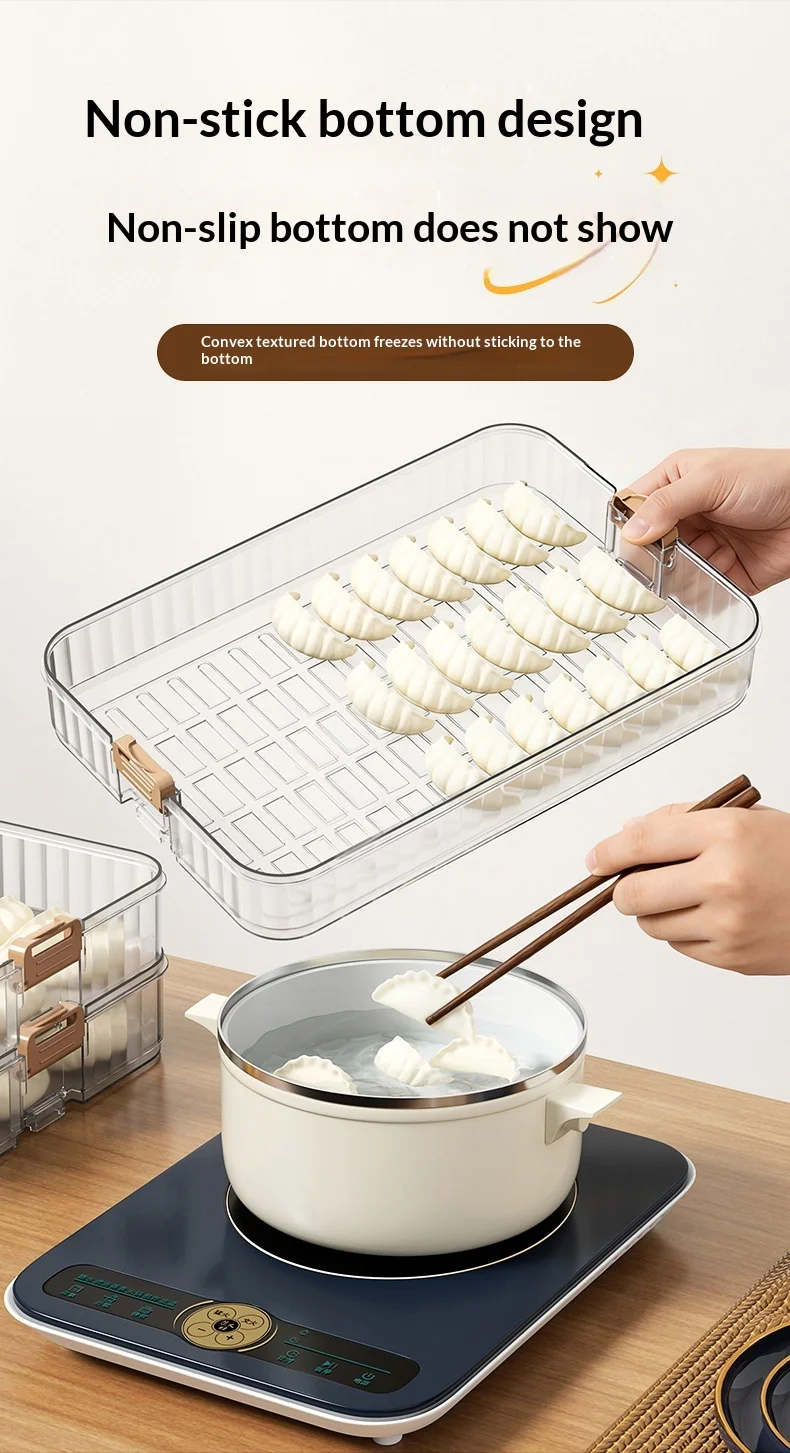 Transparent Dumpling Storage Box Airtight Refrigerator Freezer Container for Home Kitchen Organization Space Saving Design