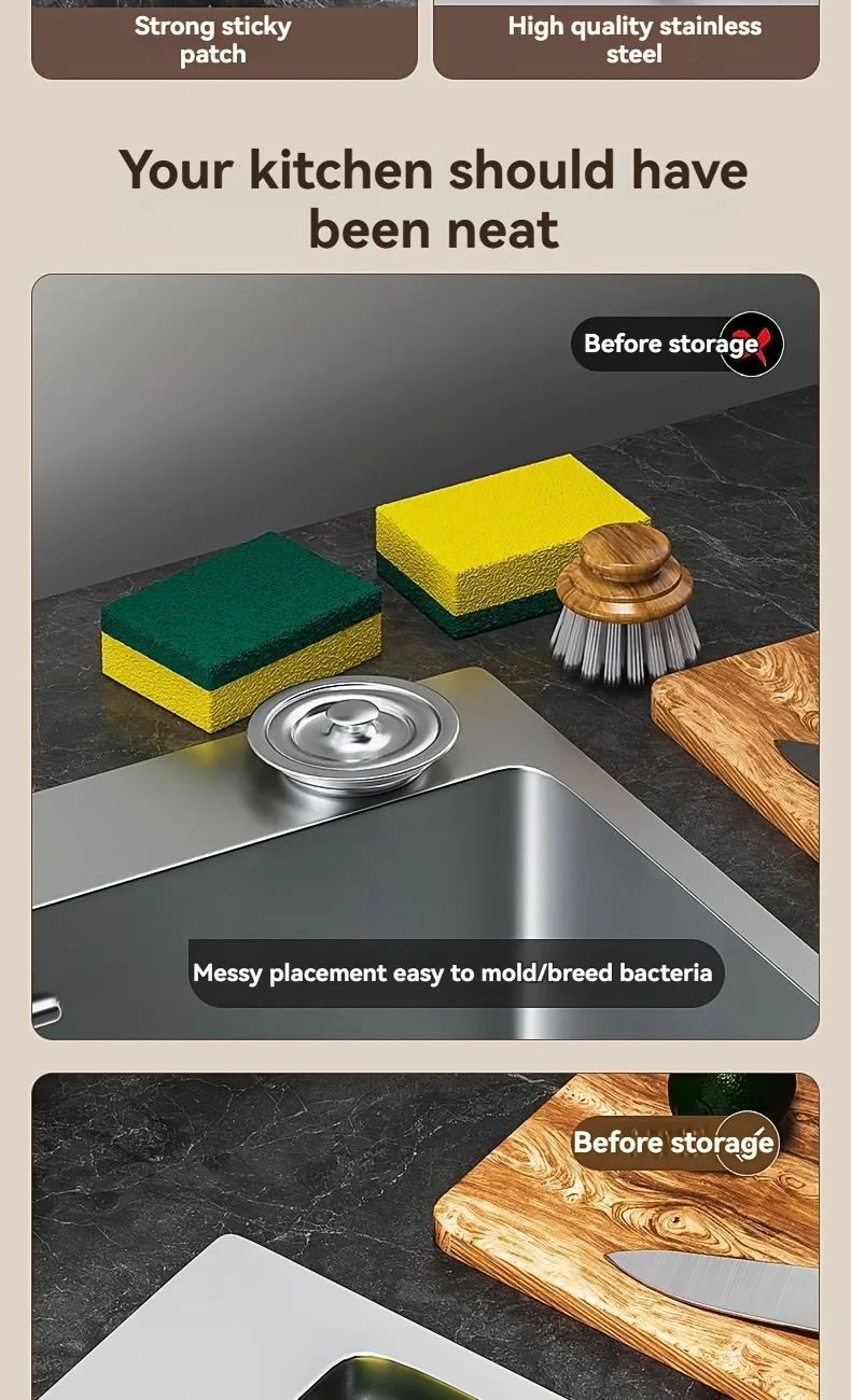 Stainless Steel Kitchen Sink Corner Storage Basket, Bathroom Suction Cup Storage Rack, Vegetable Washing Tray, Drain Rack