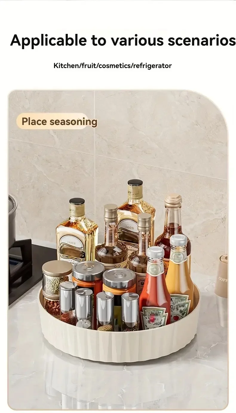 1pc Rotating Tray Spice Rack Pantry Cabinet Turntable With Base Storage Bin Kitchen Organizer For Seasoning Cosmetic Storage Box