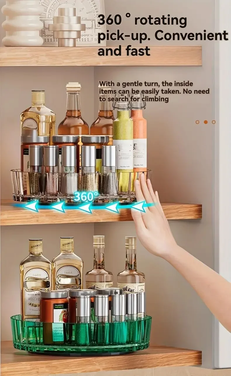 1pc Rotating Tray Spice Rack Pantry Cabinet Turntable With Base Storage Bin Kitchen Organizer For Seasoning Cosmetic Storage Box