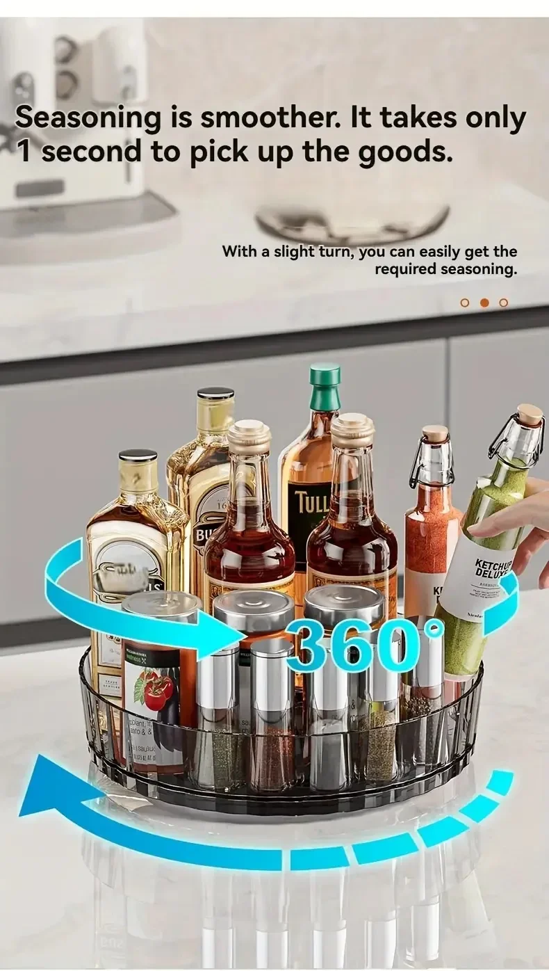 1pc Rotating Tray Spice Rack Pantry Cabinet Turntable With Base Storage Bin Kitchen Organizer For Seasoning Cosmetic Storage Box
