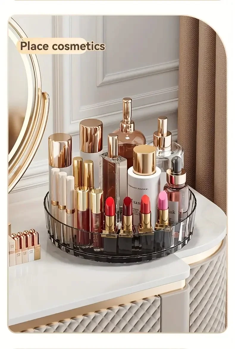 1pc Rotating Tray Spice Rack Pantry Cabinet Turntable With Base Storage Bin Kitchen Organizer For Seasoning Cosmetic Storage Box