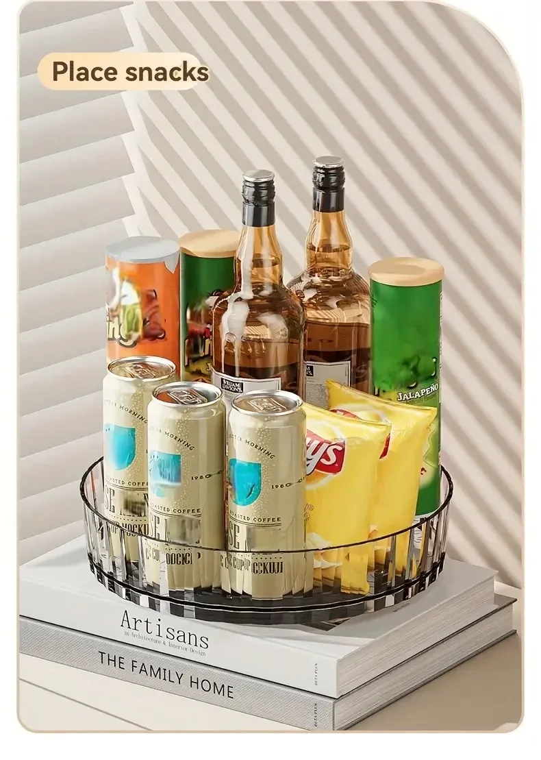 1pc Rotating Tray Spice Rack Pantry Cabinet Turntable With Base Storage Bin Kitchen Organizer For Seasoning Cosmetic Storage Box
