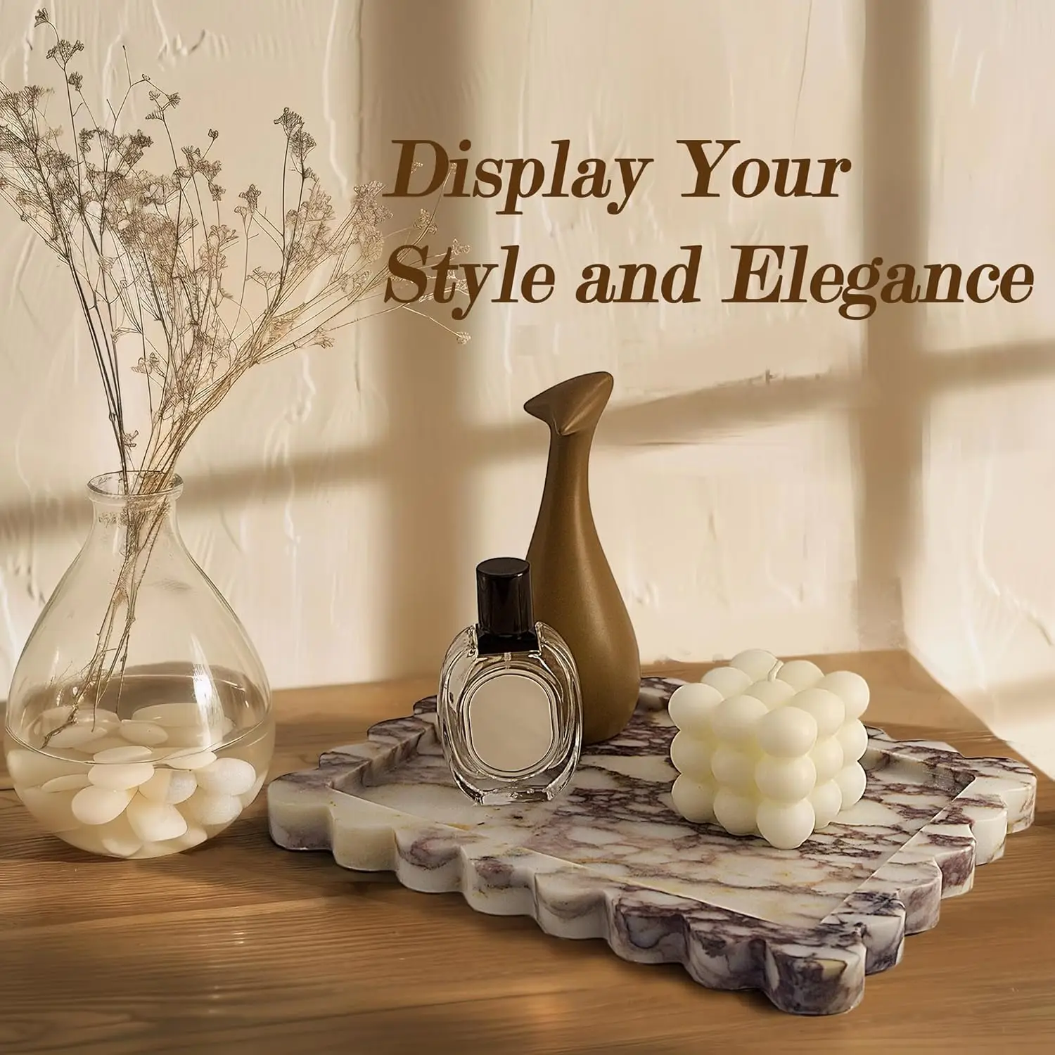 Calacatta Viola Scalloped Marble Tray, Natural Marble Stone Tray, Luxury Decorative Trays for Bathroom, Vanity, Home Decor