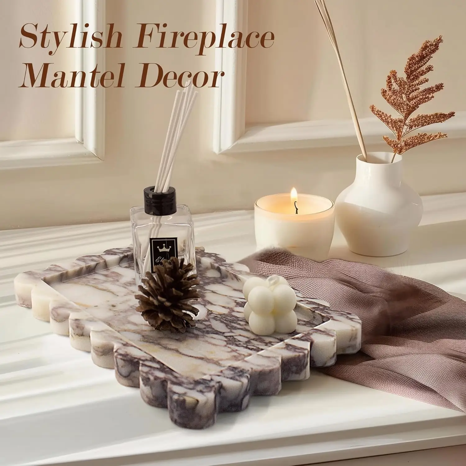 Calacatta Viola Scalloped Marble Tray, Natural Marble Stone Tray, Luxury Decorative Trays for Bathroom, Vanity, Home Decor