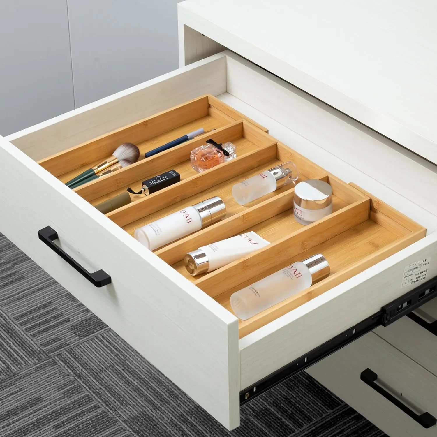 Expandable Bamboo Kitchen Drawer Organizer, Adjustable Cutlery Holder and Cutlery Tray Organizer, Drawer Divider for Silverware,