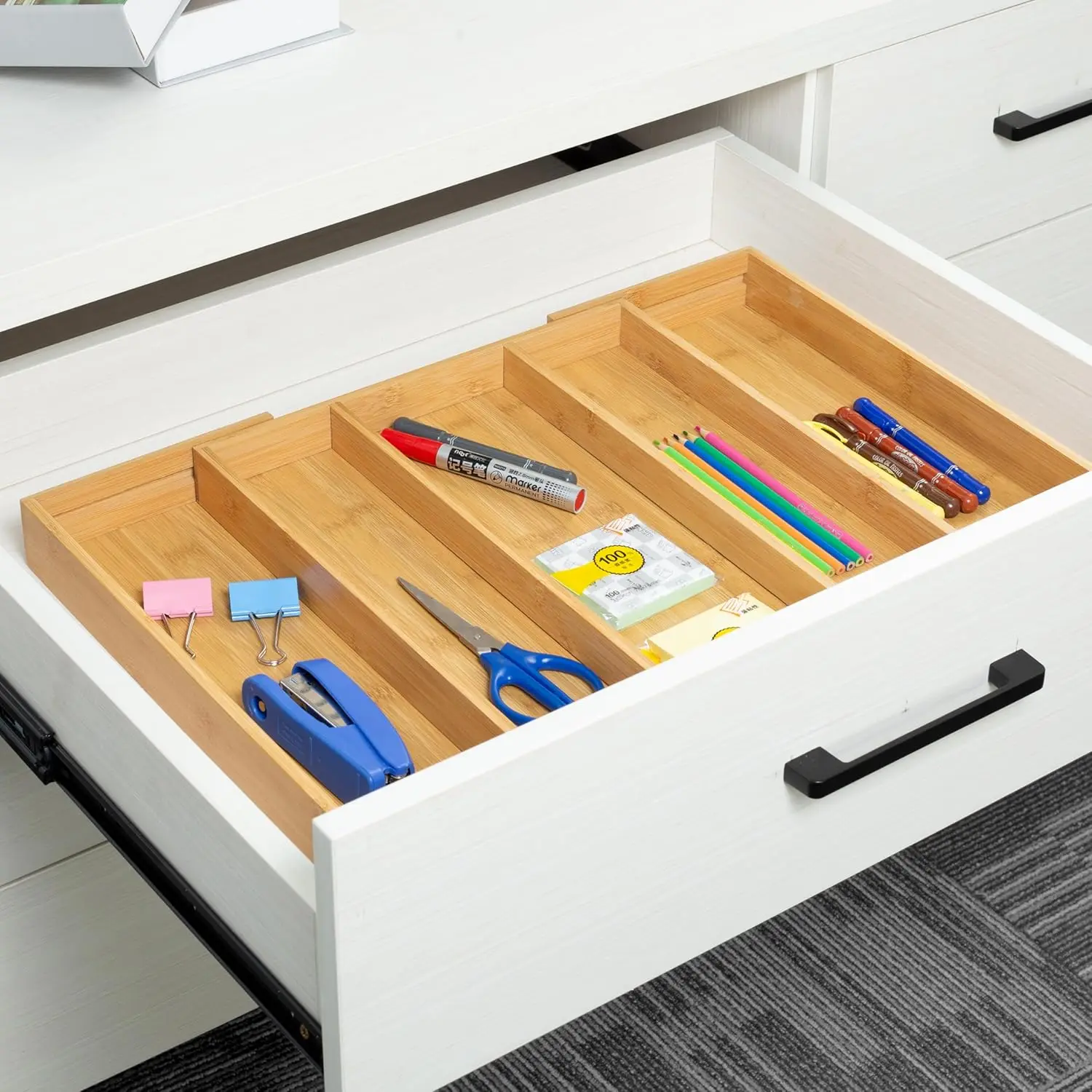 Expandable Bamboo Kitchen Drawer Organizer, Adjustable Cutlery Holder and Cutlery Tray Organizer, Drawer Divider for Silverware,