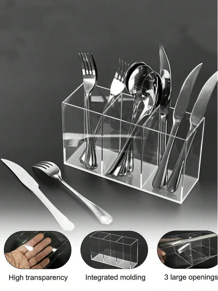 1pc Tableware 3-Compartment Storage Box, Transparent Plastic Cutlery Caddy Holder For Spoons, Forks, Suitable For Party, Kitchen