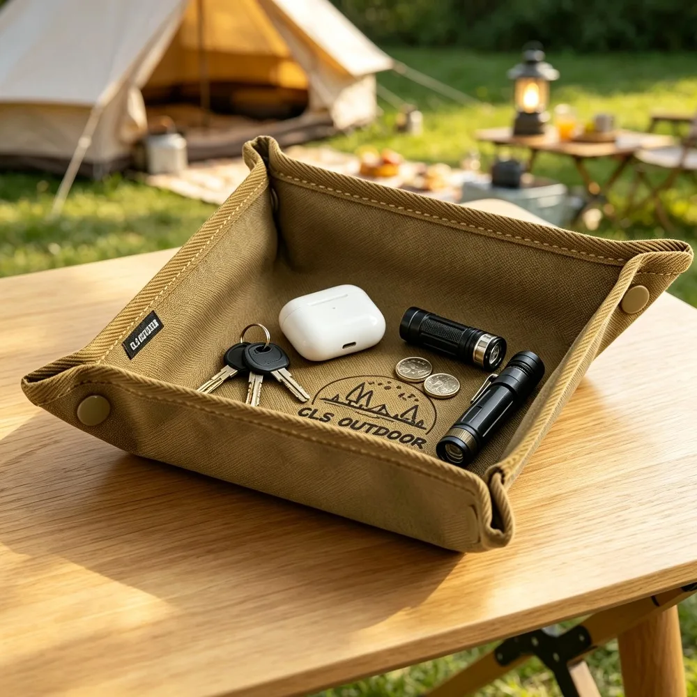 1pc Portable Camping Organizer Tray Home Travel Desktop Storage Tray For Tools Key Small Items Storage Box Foldable Outdoor Tray